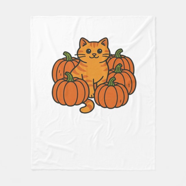 Manta Polar Naranja Calabaza Gato Gato Gato Gato Magia Camiset (Anverso)
