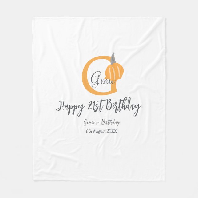 Manta Polar Naranja calabaza otoño cumpleaños 21 gris pastel o (Anverso)