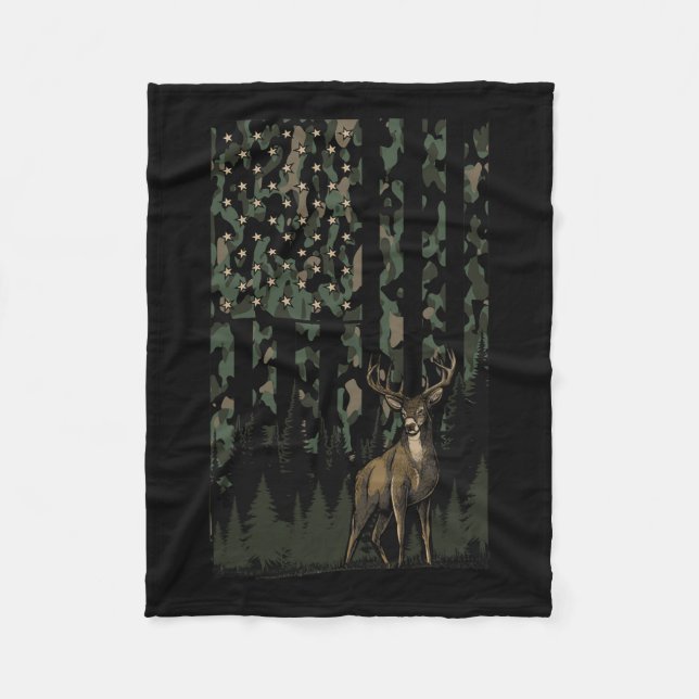 Manta Polar Naranja Camo Deer Bandera Estadounidense Caza Rega (Anverso)