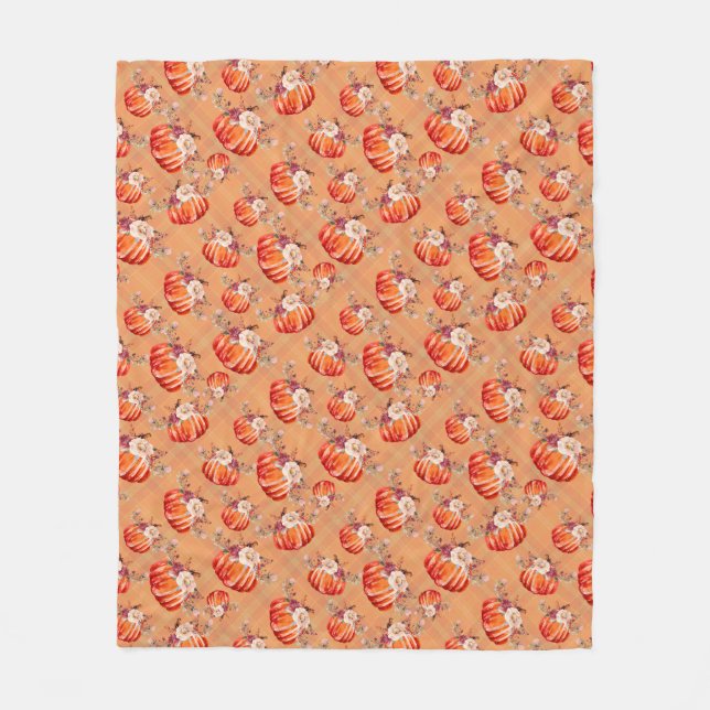 Manta Polar Naranja de calabaza otoño plaid floral otoño otoño (Anverso)