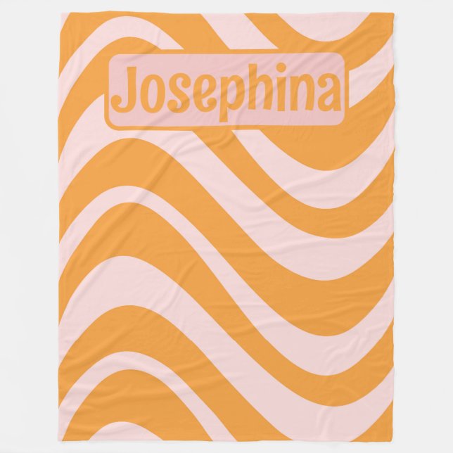 Manta Polar Naranja de curvatura retro personalizado rosado (Anverso)