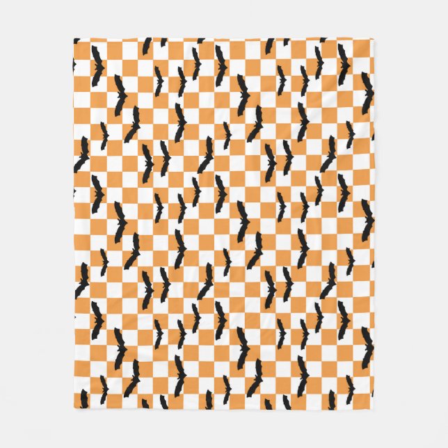 Manta Polar Naranja de tablero de ajedrez moderno de Halloween (Anverso)