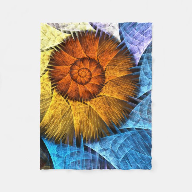 Manta Polar Naranja floral Azul amarillo abstracto arte (Anverso)