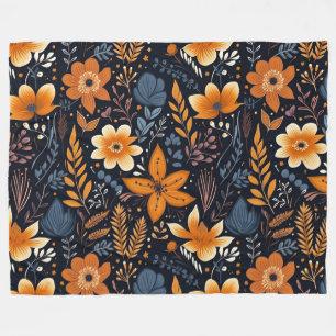 Manta Polar Naranja Floral Boho otoño otoño negro