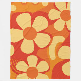 Manta Polar Naranja floral retro y patrón amarillo