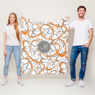 Manta Polar naranja gris fresco patrón monogramado