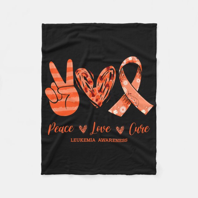 Manta Polar Naranja Leopard Peace Love Cure Leukemia Sensibili (Anverso)