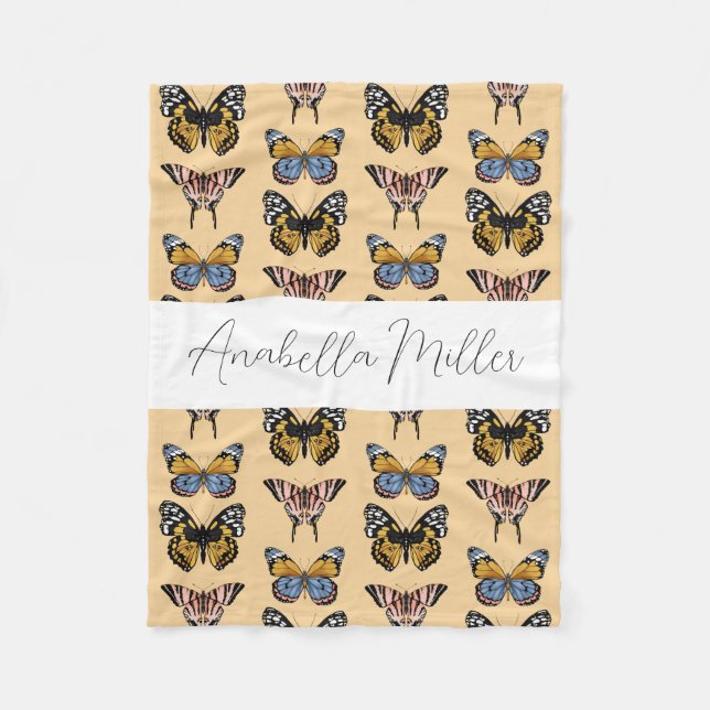 Manta Polar Naranja moderno Patrón de mariposa Boho Nombre niñ (Anverso)