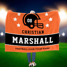 Manta Polar Naranja Negro Fútbol Nombre Número Personalizado