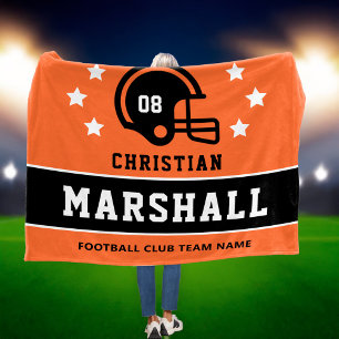 Manta Polar Naranja Negro Fútbol Nombre Número Personalizado
