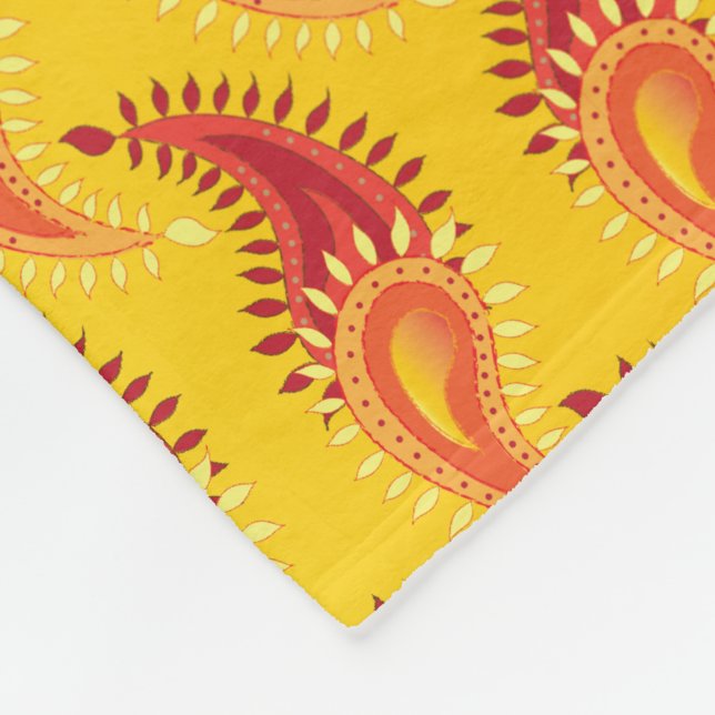 Manta Polar Naranja oriental Doble llama Patrón Paisley persa (Esquina)