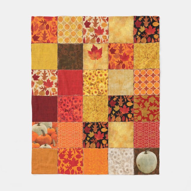 Manta Polar Naranja Otoño Gold Brown Patchwork (Anverso)