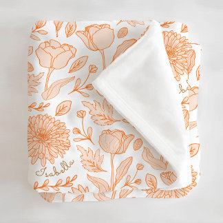 Manta Polar Naranja Patrón Floral Nombre personalizado Fleece