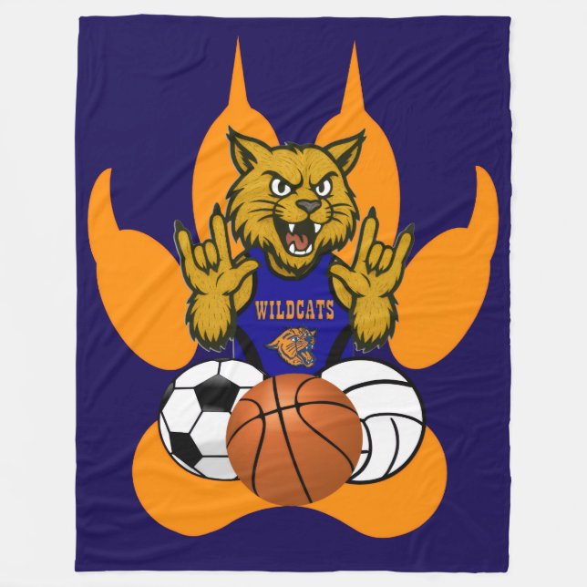 Manta Polar Naranja Paws Wildcats Love Sports (Anverso)