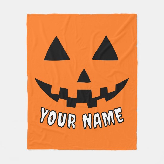Manta Polar Naranja personalizado Calabaza Halloween su nombre (Anverso)