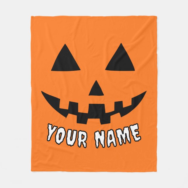 Manta Polar Naranja personalizado Calabaza Halloween su nombre (Anverso)