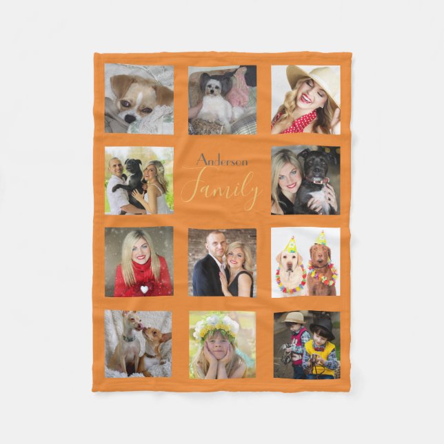 Manta Polar NARANJA Photo Blanket Collage Instagram Gold (Anverso)