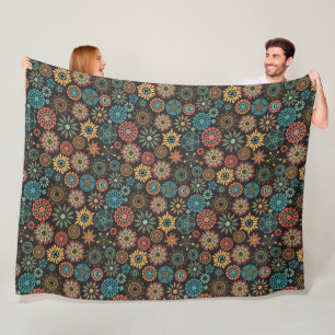 Manta Polar Naranja quemado moderno y patrón floral verde azul