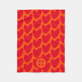 Manta Polar Naranja Retro Groovy Red Hearts Nombre Sobre Monog