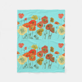 Manta Polar Naranja Rojo Amarillo Poppy Poppies Flor Floral Aq
