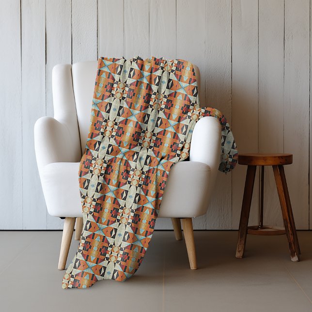 Manta Polar Naranja rojo azul Taupe Brown Arte tribal negro (Subido por el creador)