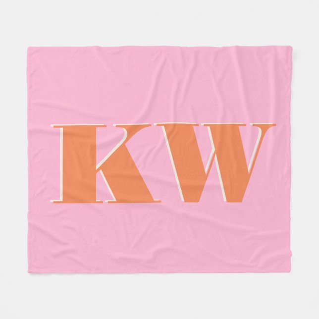 Manta Polar Naranja rosa Personalizado monogramado horizontal (Frente (Horizontal))