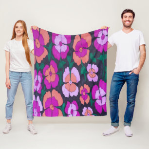 Manta Polar Naranja rosa y floral negra
