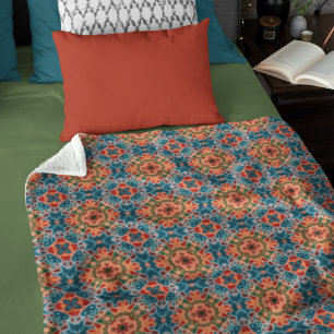 Manta Polar Naranja Teel Blue Green Orient Patrón de arte bohe