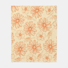 Manta Polar Naranja Tropical Floral Botánica Retro Verano