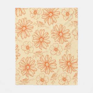 Manta Polar Naranja Tropical Floral Botánica Retro Verano