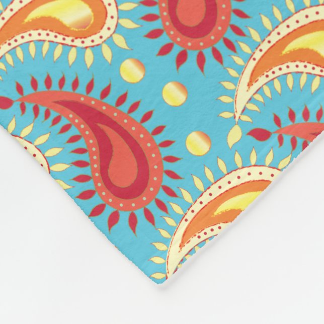 Manta Polar Naranja Turquesa Oriental Patrón Paisley Persa (Esquina)