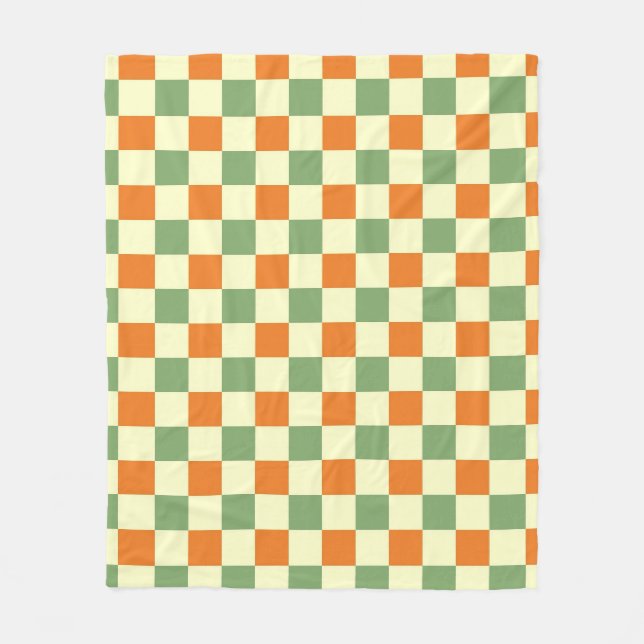 Manta Polar Naranja Verde Brown Checkered Gingham Pattern (Anverso)