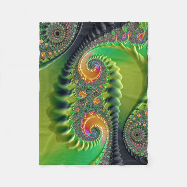 Manta Polar Naranja verde espiral arte fractal fino (Anverso)