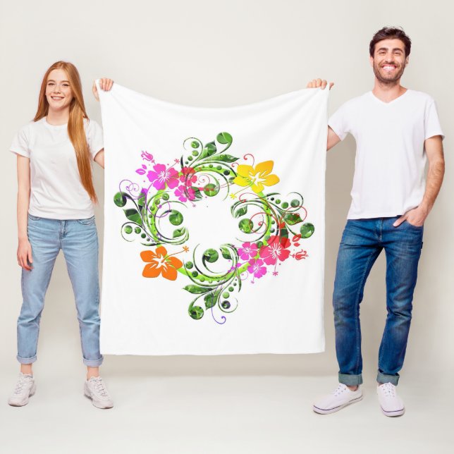 Manta Polar Naranja verde rosado de flores tropicales de coron (In situ)