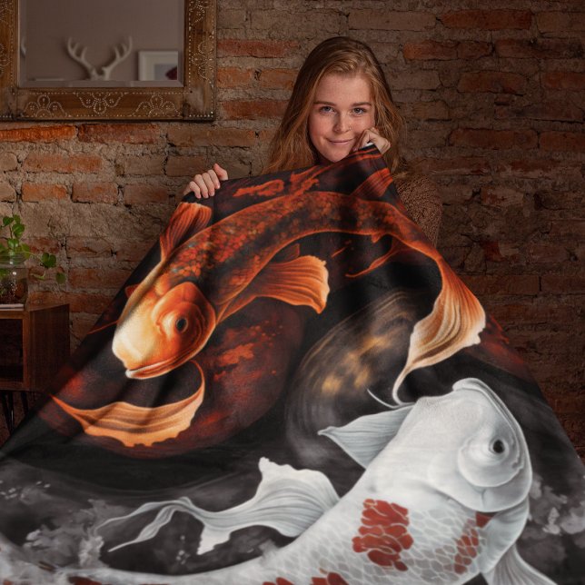 Manta Polar Naranja Y Blanco Afortunado Koi Pescado Arte Japon (Subido por el creador)