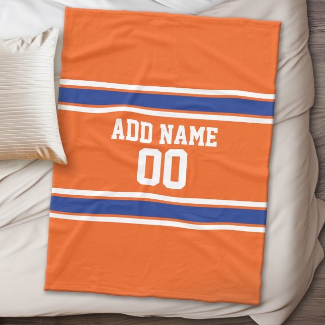 Manta Polar Naranja y Blue Personalized Sports Jersey (Personalized fleece blanket - Sports Theme)
