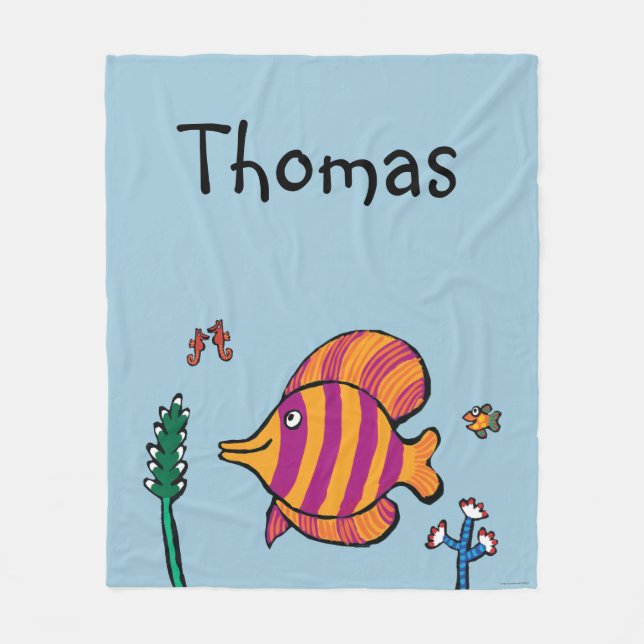 Manta Polar Naranja y pescados tropicales púrpuras con los (Anverso)