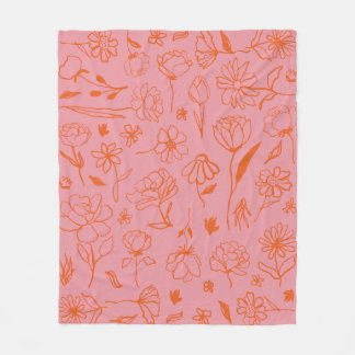 Manta Polar Naranja y rosa Resumen Arte de tinta botánica flor