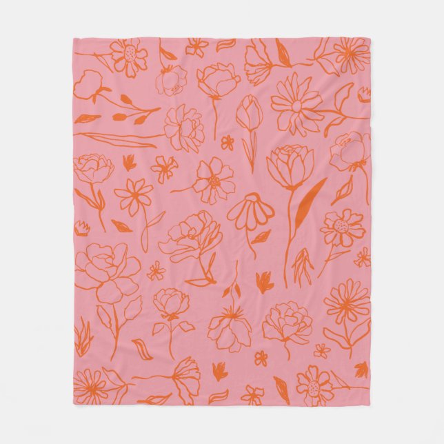 Manta Polar Naranja y rosa Resumen Arte de tinta botánica flor (Anverso)