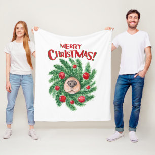 Manta Polar Nariz de perro Feliz Navidad Wreath
