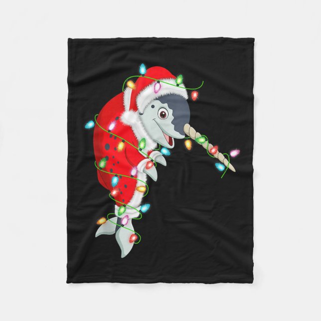 Manta Polar Narwhal Christmas Lights Santa Costume Cute Animal (Anverso)