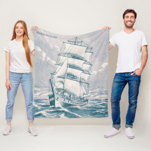 Manta Polar Náutica Verde azulada de barco de vela de vintage