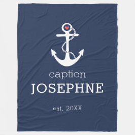 Manta Polar Nautical Anchor Navy Blue Caption Personalizada