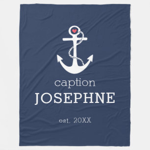Manta Polar Nautical Anchor Navy Blue Caption Personalizada