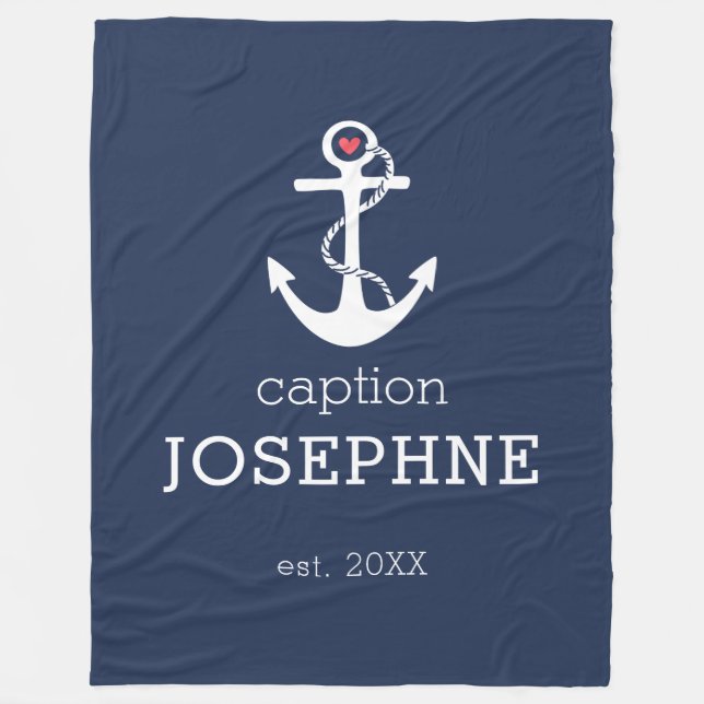 Manta Polar Nautical Anchor Navy Blue Caption Personalizada (Anverso)