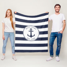 Nautical Anchor Navy Blue White Stripes Nombre de