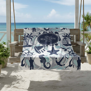 Manta Polar Nautical Beach Pattern Navy ID839