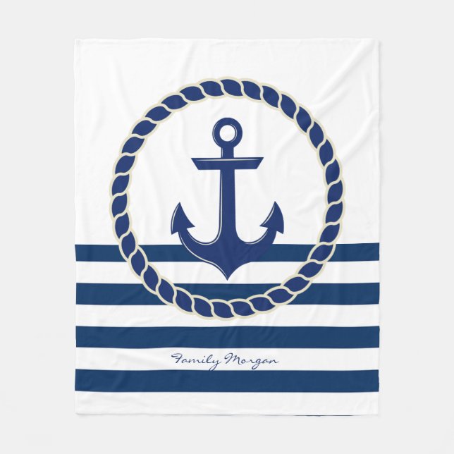 Manta Polar Nautical Boat Name,Anchor Naval Blue Stried (Anverso)