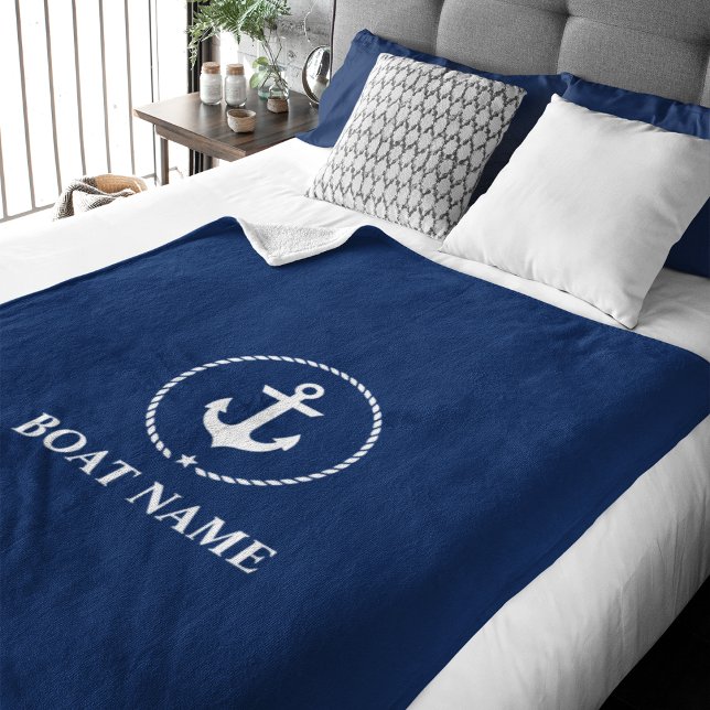 Manta Polar Nautical Bote Name Anchor Rope Nave Blue Medium (Customize to change text size, text style or background color. Choose from different sizes.)