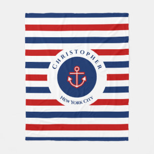 Manta Polar Nautical Marine Navy Blue Red White Stripes